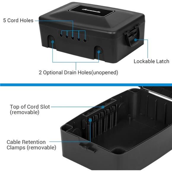 Outdoor Electrical Box, Waterproof Power Cord Protector, Black - Picture 4 of 7